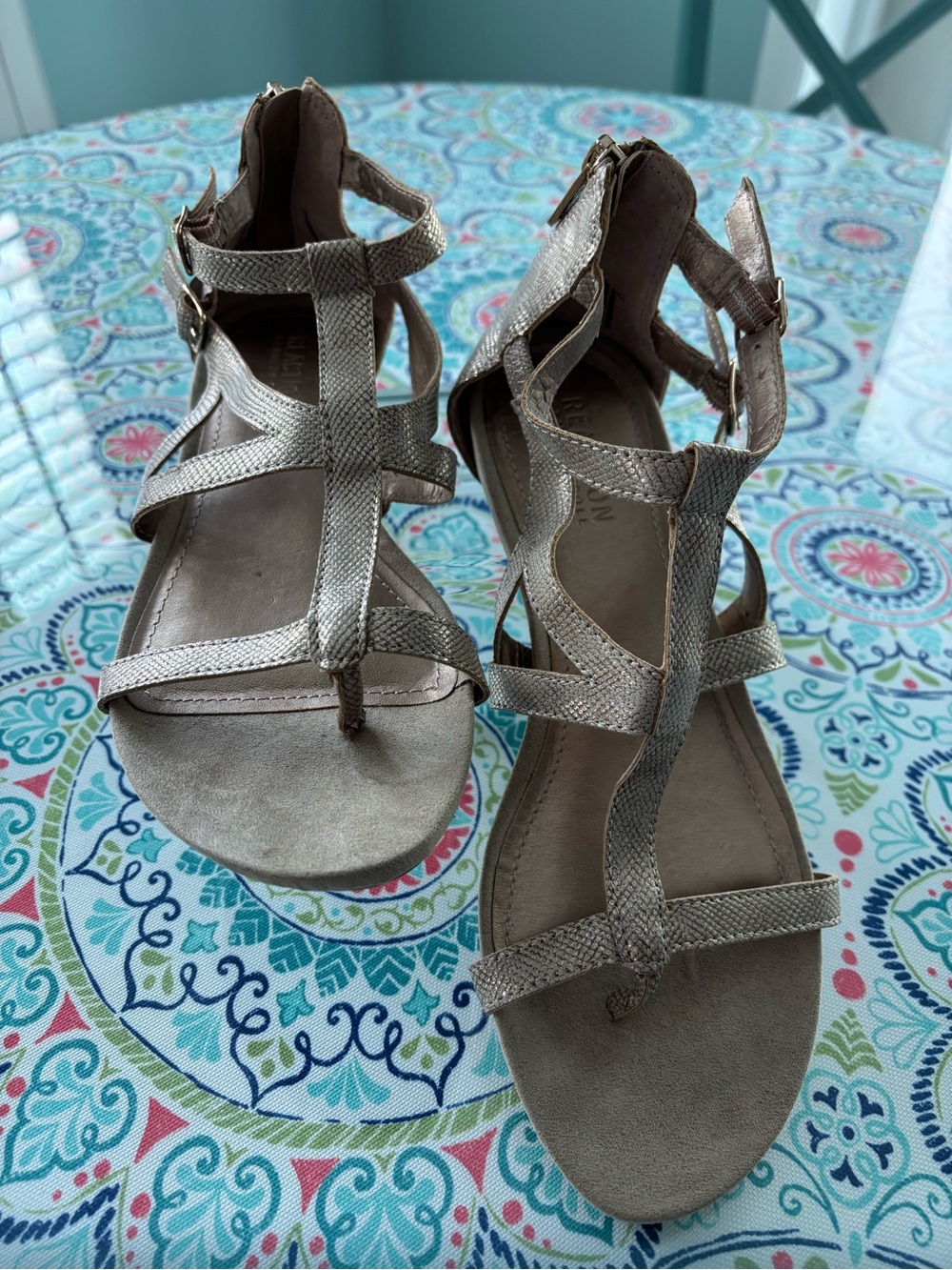 Kenneth Cole Reaction Women's Metallic Strappy Gladiator Sandals - Gold 7